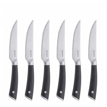 6-pieces steak knives with flat blade Set in Gift box. - colour Black - finish Matt