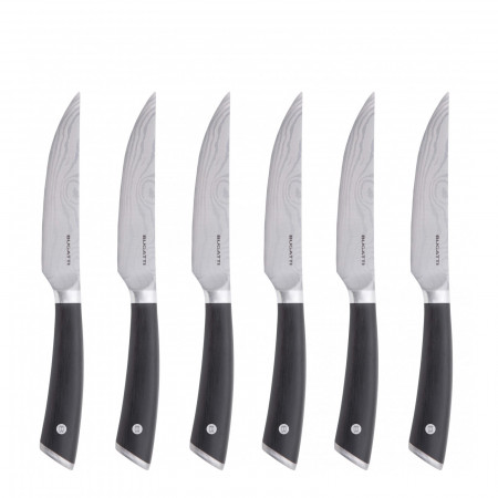 6-pieces steak knives with flat blade Set in Gift box. - colour Black - finish Matt