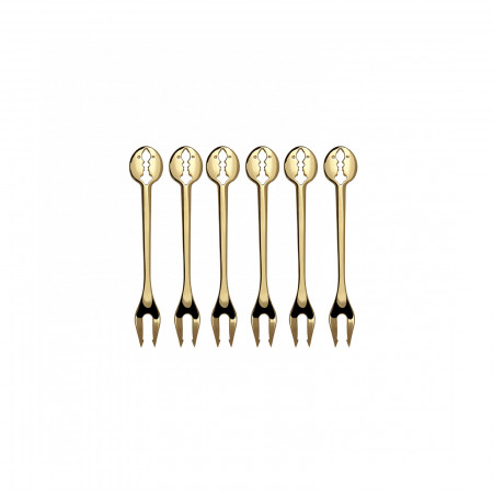 6-pieces Party Small Forks Set in Gift-box - colour Gold - finish Gold-Plated 24 carat