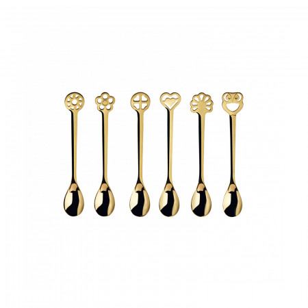 6-pieces Moka Spoons Set in Gift-box - colour Gold - finish Gold-Plated 24 carat