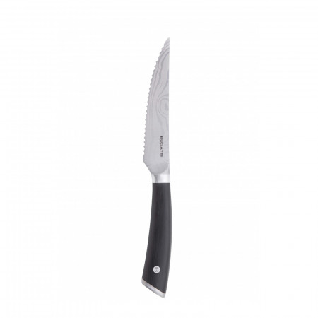 Steak knife with damask serrated blade - colour Black - finish Matt