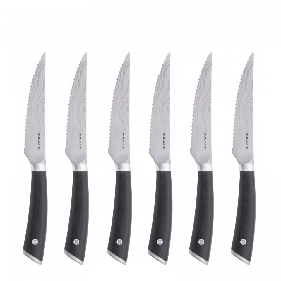 Auberge Damascus - 6-pieces steak knives with serrated blade Set in Gift box.