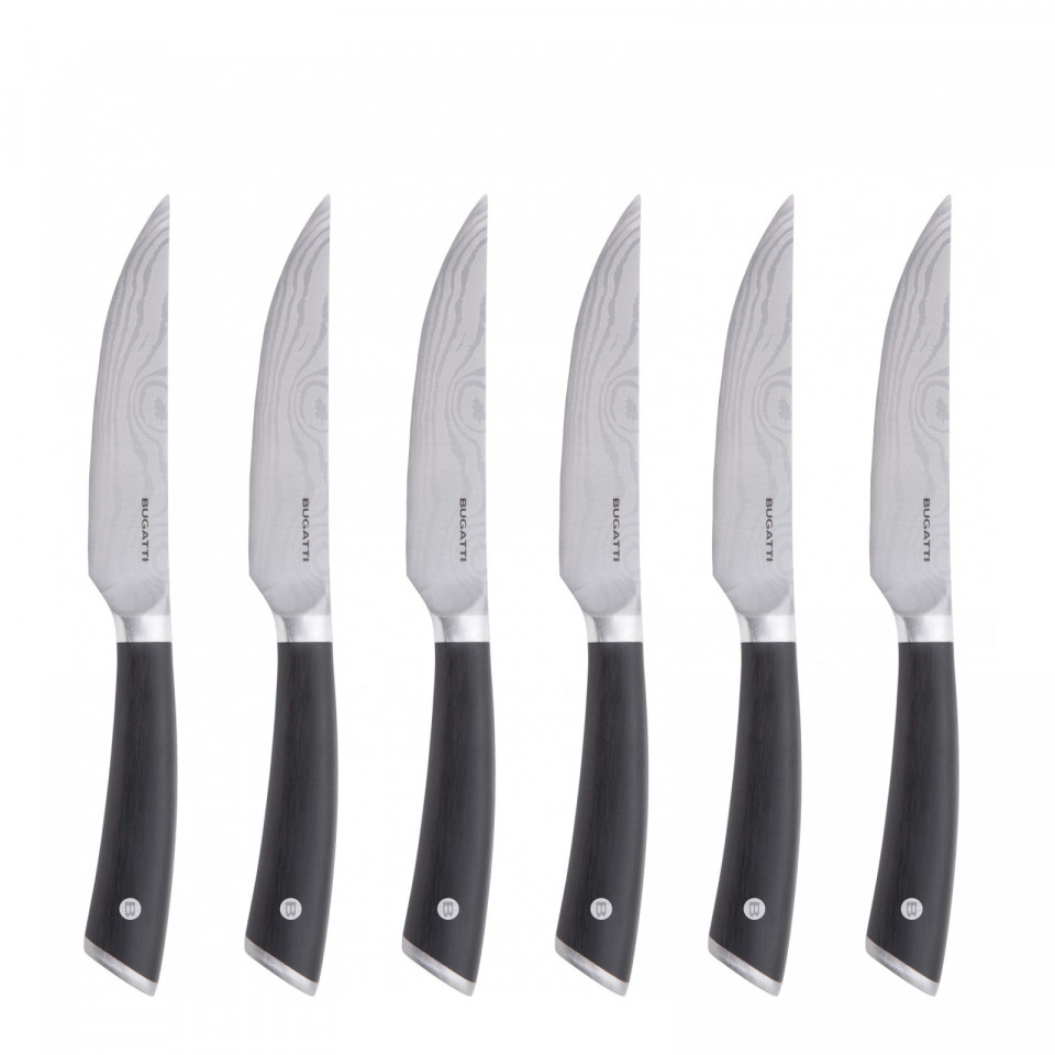 Auberge Damascus - 6-pieces steak knives with flat blade Set in Gift box.