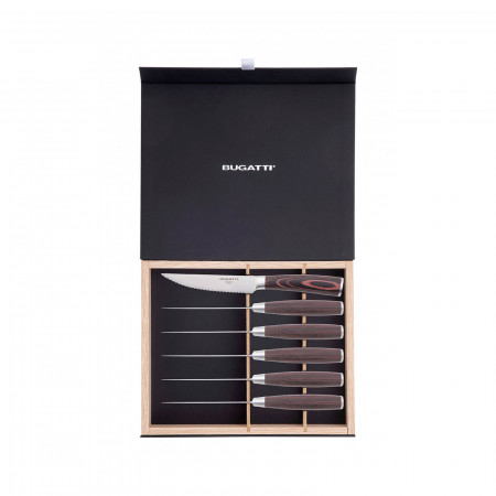 6-pieces steak knives with serrated blade Set in Gift box. - colour Steel - finish Glazed