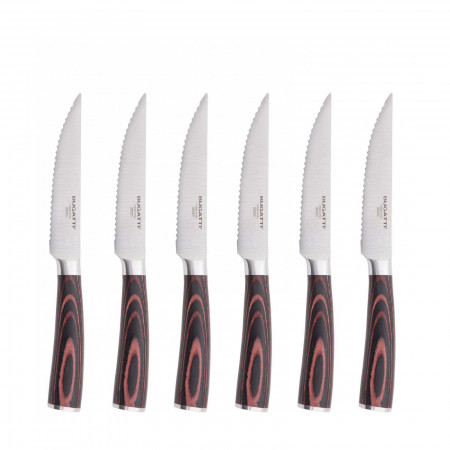 6-pieces steak knives with serrated blade Set in Gift box. - colour Steel - finish Glazed