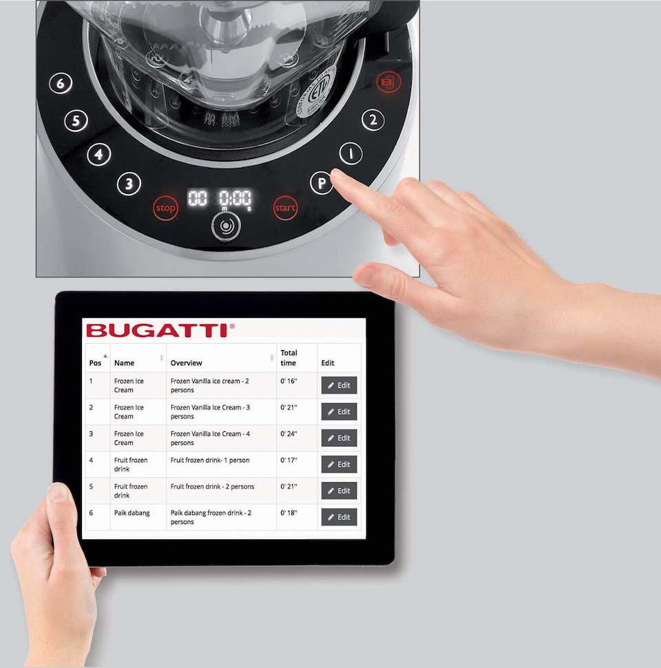 Frullatore di potenza Vento Professional Bugatti e oltre 60 ricette disponibili con la B Chef App